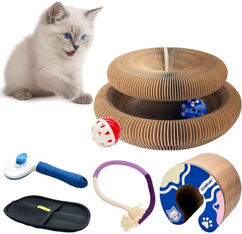 Kitty Kurlz Cat Scratcher Bundle for Kittens & Active Cats - Twisty Paws Reversible Infinity Kitty Curls Interactive Scratching Board, Stress-Relieving Cat Toy with Pet Hair Removal Glove & More in Saudi Arabia