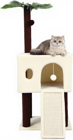41″ Cat Tree for Indoor Cats Furniture, Cat Tower with Scratching Board and Save Space, Modern Activity House for Large Cats, Condo with Ball Toys, Kittens Cave, Cat's nest, Light Grey in Saudi Arabia