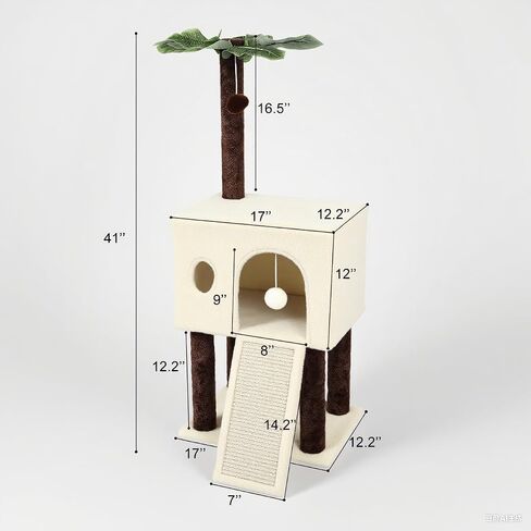 41″ Cat Tree for Indoor Cats Furniture, Cat Tower with Scratching Board and Save Space, Modern Activity House for Large Cats, Condo with Ball Toys, Kittens Cave, Cat's nest, Light Grey in Saudi Arabia