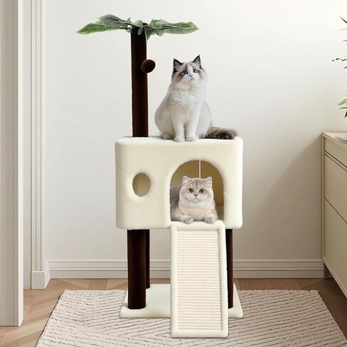 41″ Cat Tree for Indoor Cats Furniture, Cat Tower with Scratching Board and Save Space, Modern Activity House for Large Cats, Condo with Ball Toys, Kittens Cave, Cat's nest, Light Grey in Saudi Arabia