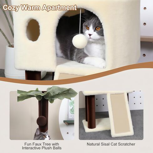41″ Cat Tree for Indoor Cats Furniture, Cat Tower with Scratching Board and Save Space, Modern Activity House for Large Cats, Condo with Ball Toys, Kittens Cave, Cat's nest, Light Grey in Saudi Arabia
