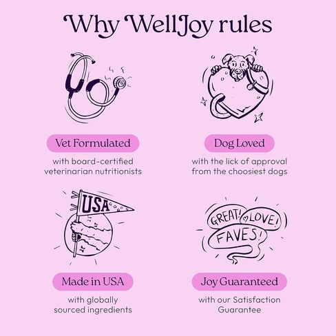 ملحق WellJoy للكلاب المهدئ + GutBoost | ملحق صحة الكلب | يعزز الاسترخاء والهدوء | تركيبة GutBoost ثنائية الفائدة | تركيبة بيطرية | صنع في الولايات المتحدة الأمريكية | نكهة الدجاج | 90 مضغة ناعمة in Kuwait
