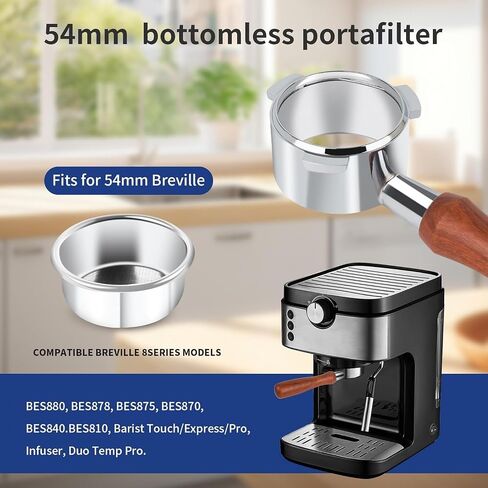 فلتر القهوة العاري بدون قاع مقاس 54 مم، متوافق مع فلتر القهوة Breville Barista BES 870/878/880 البديل من Breville بدون قاع، يتضمن سلة فلتر وفرشاة in Saudi Arabia