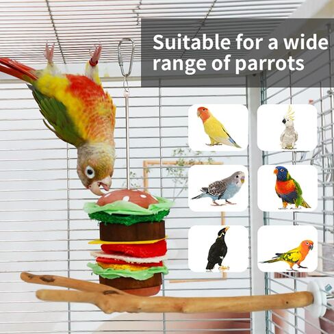 Bird Toys & Bird Perch, Bird Wooden Block Chewing Toy Parrot Foraging & Puzzle Toys Bird Cage Accessories for Conures Parakeets Cockatiels Lovebirds African Grey Macaws (Burger FruitFork) in Saudi Arabia