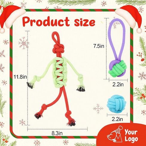 Soulchen 12 حزمة عيد الميلاد الكلب حبل اللعب الكلاب مضغ الكرة اللعب للمضغ كبيرة متوسطة الحجم التفاعلية الملونة الساحبة مجموعات حبل للجرو هدايا عيد الميلاد المضغ العدوانية الجراء الملل تنظيف الأسنان التدريب in Kuwait