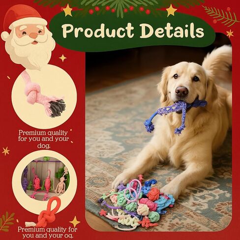 Soulchen 12 حزمة عيد الميلاد الكلب حبل اللعب الكلاب مضغ الكرة اللعب للمضغ كبيرة متوسطة الحجم التفاعلية الملونة الساحبة مجموعات حبل للجرو هدايا عيد الميلاد المضغ العدوانية الجراء الملل تنظيف الأسنان التدريب in Kuwait