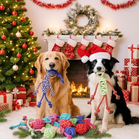 Soulchen 12 حزمة عيد الميلاد الكلب حبل اللعب الكلاب مضغ الكرة اللعب للمضغ كبيرة متوسطة الحجم التفاعلية الملونة الساحبة مجموعات حبل للجرو هدايا عيد الميلاد المضغ العدوانية الجراء الملل تنظيف الأسنان التدريب in Kuwait