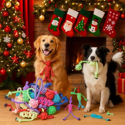 Soulchen 12 حزمة عيد الميلاد الكلب حبل اللعب الكلاب مضغ الكرة اللعب للمضغ كبيرة متوسطة الحجم التفاعلية الملونة الساحبة مجموعات حبل للجرو هدايا عيد الميلاد المضغ العدوانية الجراء الملل تنظيف الأسنان التدريب in Kuwait