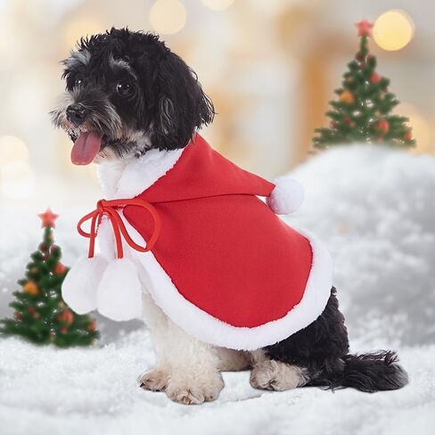 Christmas Pet Costumes - Festive Dog & Cat Outfits | Red Hooded Cape, Polyester Material | Machine Washable, Ideal for Stocking Stuffers in Saudi Arabia