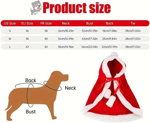 Christmas Pet Costumes - Festive Dog & Cat Outfits | Red Hooded Cape, Polyester Material | Machine Washable, Ideal for Stocking Stuffers in Saudi Arabia