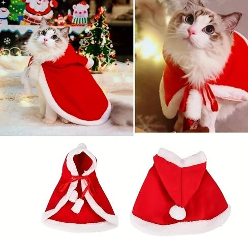 Christmas Pet Costumes - Festive Dog & Cat Outfits | Red Hooded Cape, Polyester Material | Machine Washable, Ideal for Stocking Stuffers in Saudi Arabia