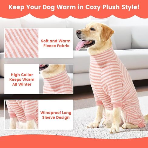 Dog Winter Coat Sweater Clothes Soft Fleece Pullover Pajamas, Dog Cold Weather Coats Jacket Warm Windproof Fullbody Dog Jumpsuit Fleece Onesie for Dogs, Thick Pet Snowsuit Christmas, Pink in Saudi Arabia