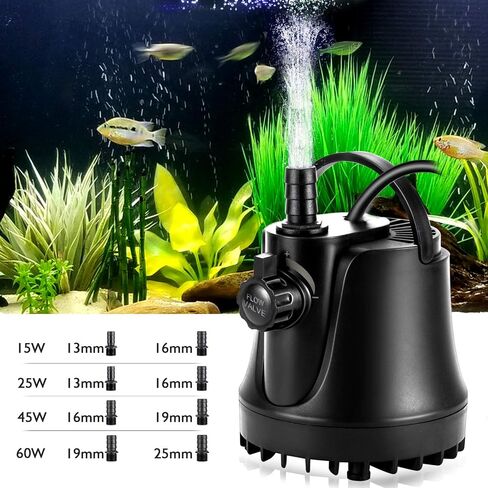AQQA Submersible Pump,Ultra-quiet Fountain Water Pump，360°Powerful Bottom Intake With High Lift,Adjustable Flow Rate 2 Nozzles 6ft Power Cord For Aquarium, Fish Tank, Pond, Hydroponics 800GPH 3000L/H in Saudi Arabia