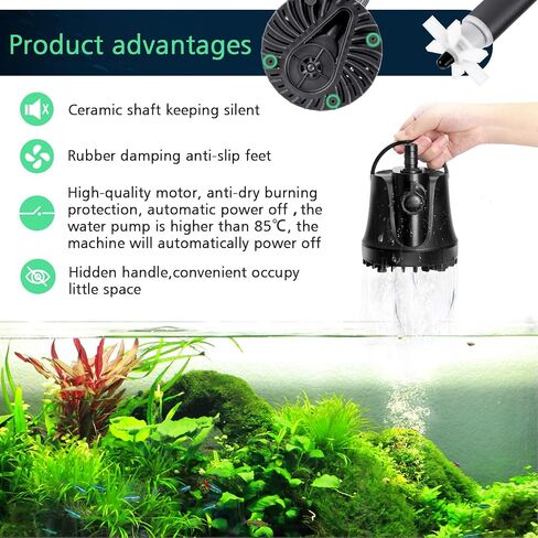 AQQA Submersible Pump,Ultra-quiet Fountain Water Pump，360°Powerful Bottom Intake With High Lift,Adjustable Flow Rate 2 Nozzles 6ft Power Cord For Aquarium, Fish Tank, Pond, Hydroponics 800GPH 3000L/H in Saudi Arabia