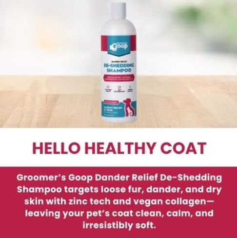 شامبو الحيوانات الأليفة لإزالة تساقط الشعر من Groomer's Goop Dander - تركيبة تنظيف عميق تقلل من تساقط الشعر والوبر في الكلاب والقطط، وتهدئ البشرة الجافة، وترطب بالكولاجين النباتي - زجاجة 16 أونصة in Kuwait