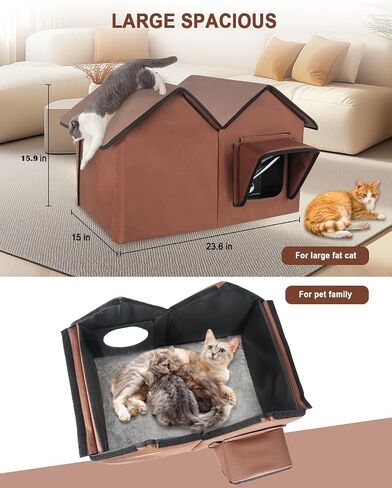 Cat House for Outdoor Cats, Large Outdoor Cat House Weatherproof with Elevated Base, Waterproof Insulated Feral Outdoor Cat Shelter for Multiple Cats Small Dogs (Tan, Large) in Saudi Arabia