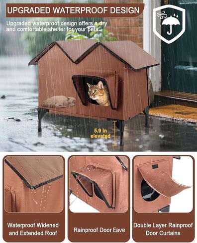 Cat House for Outdoor Cats, Large Outdoor Cat House Weatherproof with Elevated Base, Waterproof Insulated Feral Outdoor Cat Shelter for Multiple Cats Small Dogs (Tan, Large) in Saudi Arabia