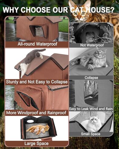 Cat House for Outdoor Cats, Large Outdoor Cat House Weatherproof with Elevated Base, Waterproof Insulated Feral Outdoor Cat Shelter for Multiple Cats Small Dogs (Tan, Large) in Saudi Arabia