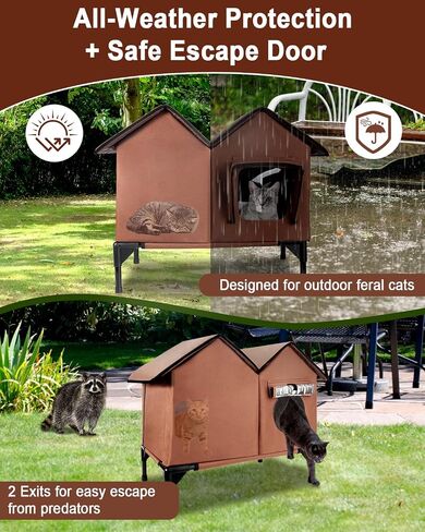 Cat House for Outdoor Cats, Large Outdoor Cat House Weatherproof with Elevated Base, Waterproof Insulated Feral Outdoor Cat Shelter for Multiple Cats Small Dogs (Tan, Large) in Saudi Arabia