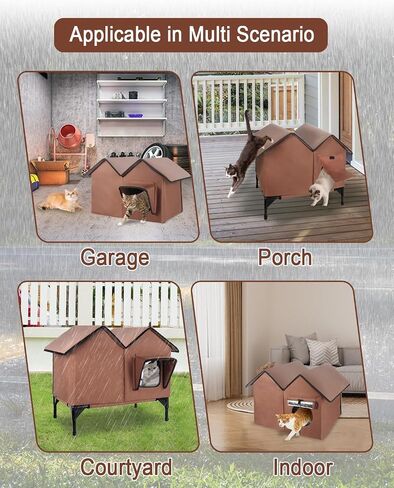 Cat House for Outdoor Cats, Large Outdoor Cat House Weatherproof with Elevated Base, Waterproof Insulated Feral Outdoor Cat Shelter for Multiple Cats Small Dogs (Tan, Large) in Saudi Arabia