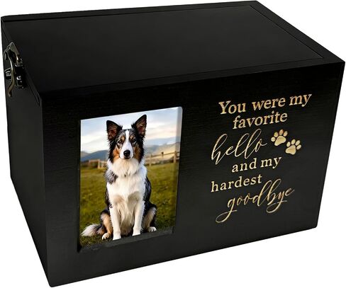 Dog Urn - Pet Urns for Dogs, Pet Urn, Dog Urns for Ashes & Cat Urn, Medium Wooden Memorial Box with Photo Frame, Rainbow Bridge Keepsake with Black Flannel Lining in Saudi Arabia