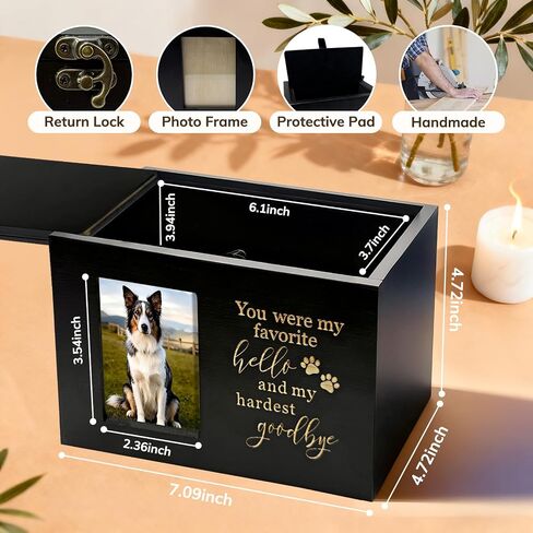 Dog Urn - Pet Urns for Dogs, Pet Urn, Dog Urns for Ashes & Cat Urn, Medium Wooden Memorial Box with Photo Frame, Rainbow Bridge Keepsake with Black Flannel Lining in Saudi Arabia