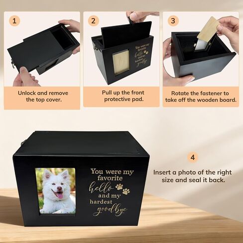 Dog Urn - Pet Urns for Dogs, Pet Urn, Dog Urns for Ashes & Cat Urn, Medium Wooden Memorial Box with Photo Frame, Rainbow Bridge Keepsake with Black Flannel Lining in Saudi Arabia