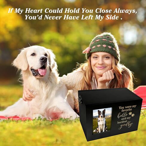 Dog Urn - Pet Urns for Dogs, Pet Urn, Dog Urns for Ashes & Cat Urn, Medium Wooden Memorial Box with Photo Frame, Rainbow Bridge Keepsake with Black Flannel Lining in Saudi Arabia