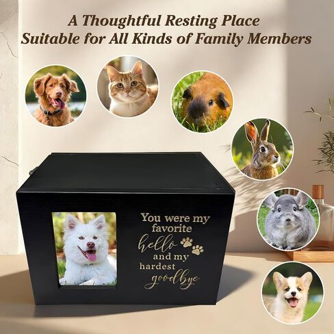 Dog Urn - Pet Urns for Dogs, Pet Urn, Dog Urns for Ashes & Cat Urn, Medium Wooden Memorial Box with Photo Frame, Rainbow Bridge Keepsake with Black Flannel Lining in Saudi Arabia