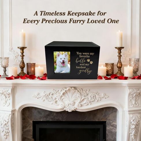 Dog Urn - Pet Urns for Dogs, Pet Urn, Dog Urns for Ashes & Cat Urn, Medium Wooden Memorial Box with Photo Frame, Rainbow Bridge Keepsake with Black Flannel Lining in Saudi Arabia