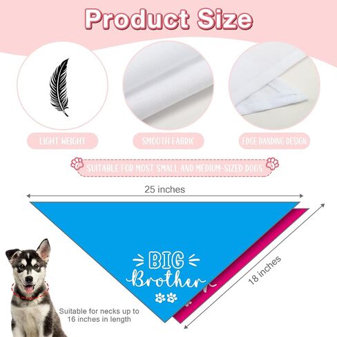 2 Packs Big Brother Dog Bandana Pregnancy Announcement Baby Security in Training Baby Announcement Blue Pet Dog Triangle Scarf Accessories for Small Medium Large Dogs Cats in Kuwait