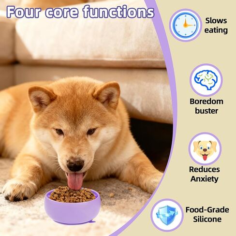 Purple Dog Puzzle Toy & Lick Mat for Bathing - Grooming Helper & Boredom Buster Slow Feeder Bowl with Suction Cups for Dogs and Cats - Interactive Treat Dispenser(Only for Small Dogs) in Saudi Arabia