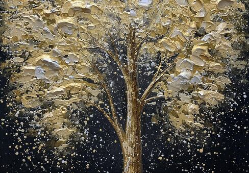 يوتري لوحات فنية تجريدية ثلاثية الابعاد بتصميم طاووس مع شجرة زيتية مقاس 24 × 48 انش، لوحة فنية تجريدية ثلاثية الابعاد مرسومة باليد على القماش باطار داخلي للتعليق على الحائط in Kuwait