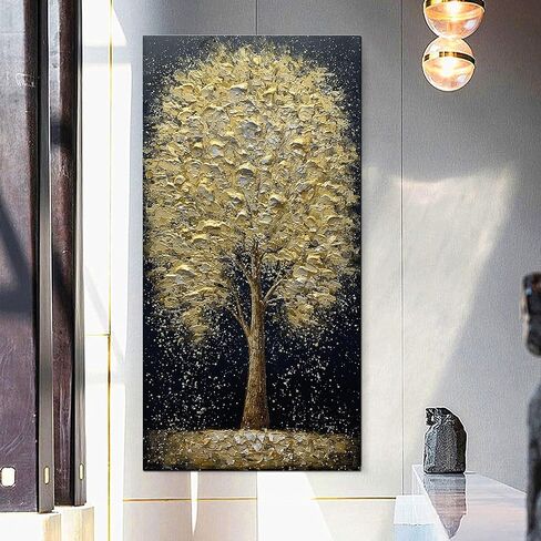 يوتري لوحات فنية تجريدية ثلاثية الابعاد بتصميم طاووس مع شجرة زيتية مقاس 24 × 48 انش، لوحة فنية تجريدية ثلاثية الابعاد مرسومة باليد على القماش باطار داخلي للتعليق على الحائط in Kuwait