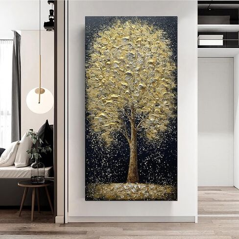 يوتري لوحات فنية تجريدية ثلاثية الابعاد بتصميم طاووس مع شجرة زيتية مقاس 24 × 48 انش، لوحة فنية تجريدية ثلاثية الابعاد مرسومة باليد على القماش باطار داخلي للتعليق على الحائط in Kuwait