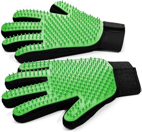 Pet Grooming Gloves for Cats and Dogs 1 Pair 2-in-1 Deshedding Brush and Massage Mitt Efficient Hair Remover Glove for Shedding and Bathing Safe for All Breeds Green in Saudi Arabia