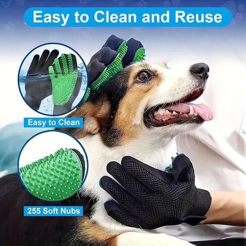 Pet Grooming Gloves for Cats and Dogs 1 Pair 2-in-1 Deshedding Brush and Massage Mitt Efficient Hair Remover Glove for Shedding and Bathing Safe for All Breeds Green in Saudi Arabia