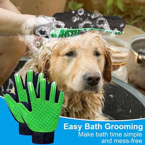 Pet Grooming Gloves for Cats and Dogs 1 Pair 2-in-1 Deshedding Brush and Massage Mitt Efficient Hair Remover Glove for Shedding and Bathing Safe for All Breeds Green in Saudi Arabia