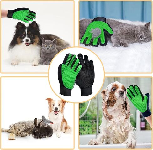Pet Grooming Gloves for Cats and Dogs 1 Pair 2-in-1 Deshedding Brush and Massage Mitt Efficient Hair Remover Glove for Shedding and Bathing Safe for All Breeds Green in Saudi Arabia