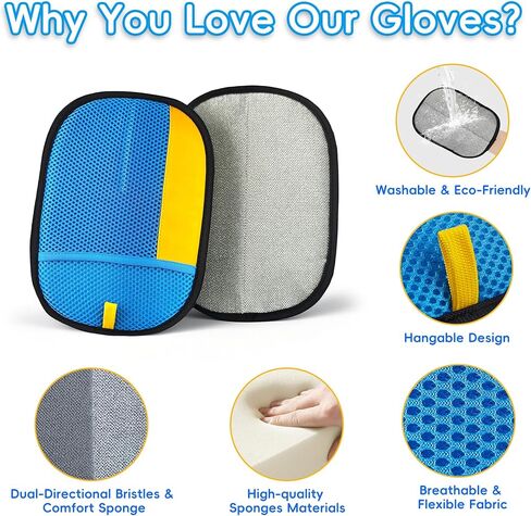 قفاز إزالة شعر الحيوانات الأليفة السميك، فرشاة سحرية لإزالة شعر الحيوانات الأليفة للقطط والكلاب، قفازات مطورة لشعر الحيوانات الأليفة قابلة لإعادة الاستخدام للأريكة والملابس والسجاد ومقعد السيارة، وقفازات العناية بالقطط in Kuwait