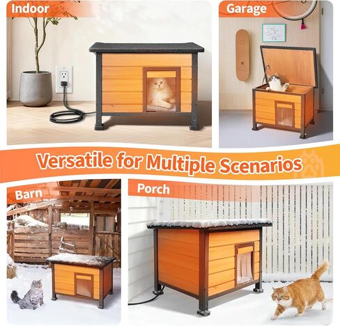 Heated Outdoor Cat House with Heating Pad - Weatherproof Winter Insulated Shelter for Outdoor Cats with Escape Door & PVC Flap, All-Steel Frame and Wooden Construction, Brown in Saudi Arabia