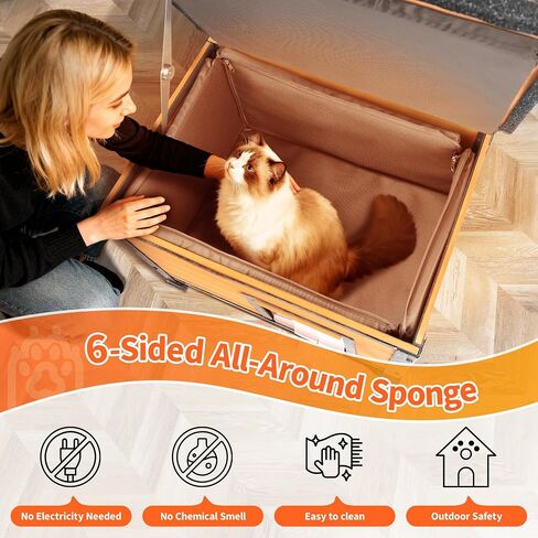 Heated Outdoor Cat House with Heating Pad - Weatherproof Winter Insulated Shelter for Outdoor Cats with Escape Door & PVC Flap, All-Steel Frame and Wooden Construction, Brown in Saudi Arabia