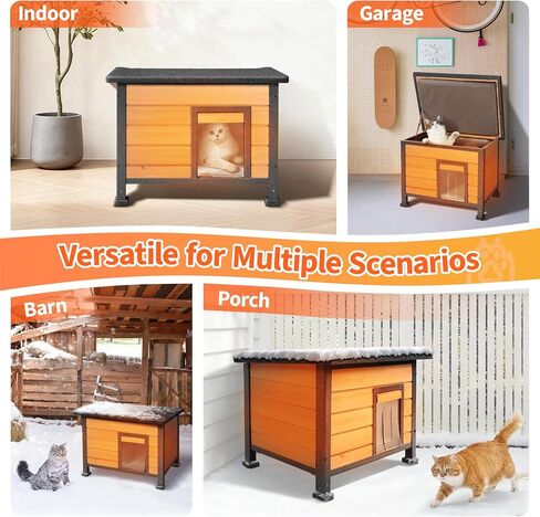 Heated Outdoor Cat House with Heating Pad - Weatherproof Winter Insulated Shelter for Outdoor Cats with Escape Door & PVC Flap, All-Steel Frame and Wooden Construction, Brown in Saudi Arabia