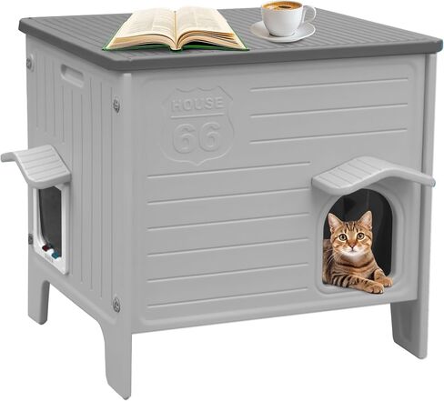 Rockever Plastic Outdoor Cat House, Waterproof Cat House for Outdoor Cats with Escape Door, Sturdy Feral Cat House Outdoor Indoor, Spacious and Clean Easily (Grey,M) in Saudi Arabia