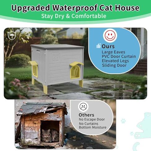Rockever Plastic Outdoor Cat House, Waterproof Cat House for Outdoor Cats with Escape Door, Sturdy Feral Cat House Outdoor Indoor, Spacious and Clean Easily (Grey,M) in Saudi Arabia