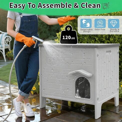 Rockever Plastic Outdoor Cat House, Waterproof Cat House for Outdoor Cats with Escape Door, Sturdy Feral Cat House Outdoor Indoor, Spacious and Clean Easily (Grey,M) in Saudi Arabia