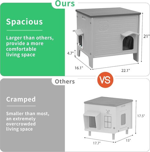 Rockever Plastic Outdoor Cat House, Waterproof Cat House for Outdoor Cats with Escape Door, Sturdy Feral Cat House Outdoor Indoor, Spacious and Clean Easily (Grey,M) in Saudi Arabia