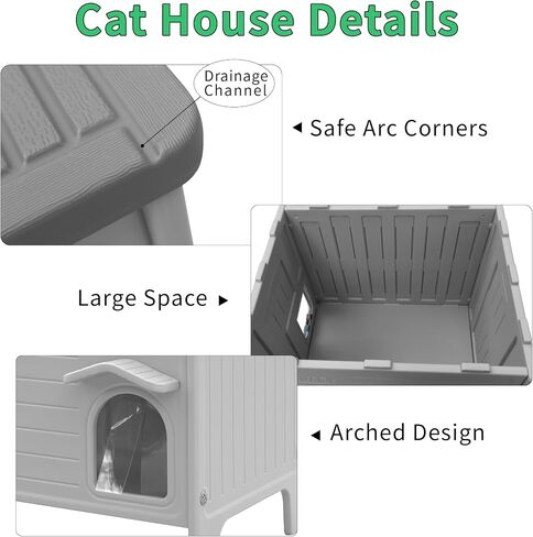 Rockever Plastic Outdoor Cat House, Waterproof Cat House for Outdoor Cats with Escape Door, Sturdy Feral Cat House Outdoor Indoor, Spacious and Clean Easily (Grey,M) in Saudi Arabia
