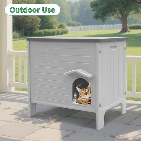 Rockever Plastic Outdoor Cat House, Waterproof Cat House for Outdoor Cats with Escape Door, Sturdy Feral Cat House Outdoor Indoor, Spacious and Clean Easily (Grey,M) in Saudi Arabia