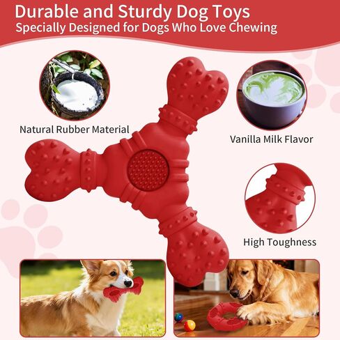 Dog Chew Toys for Aggressive Chewers, 4 Pack Natural Rubber Dog Toys,Teething Toys for Puppies, Soft Durable Interactive Chew Toy for Puppy Teeth Cleaning and Gum Massage (Red) in Saudi Arabia